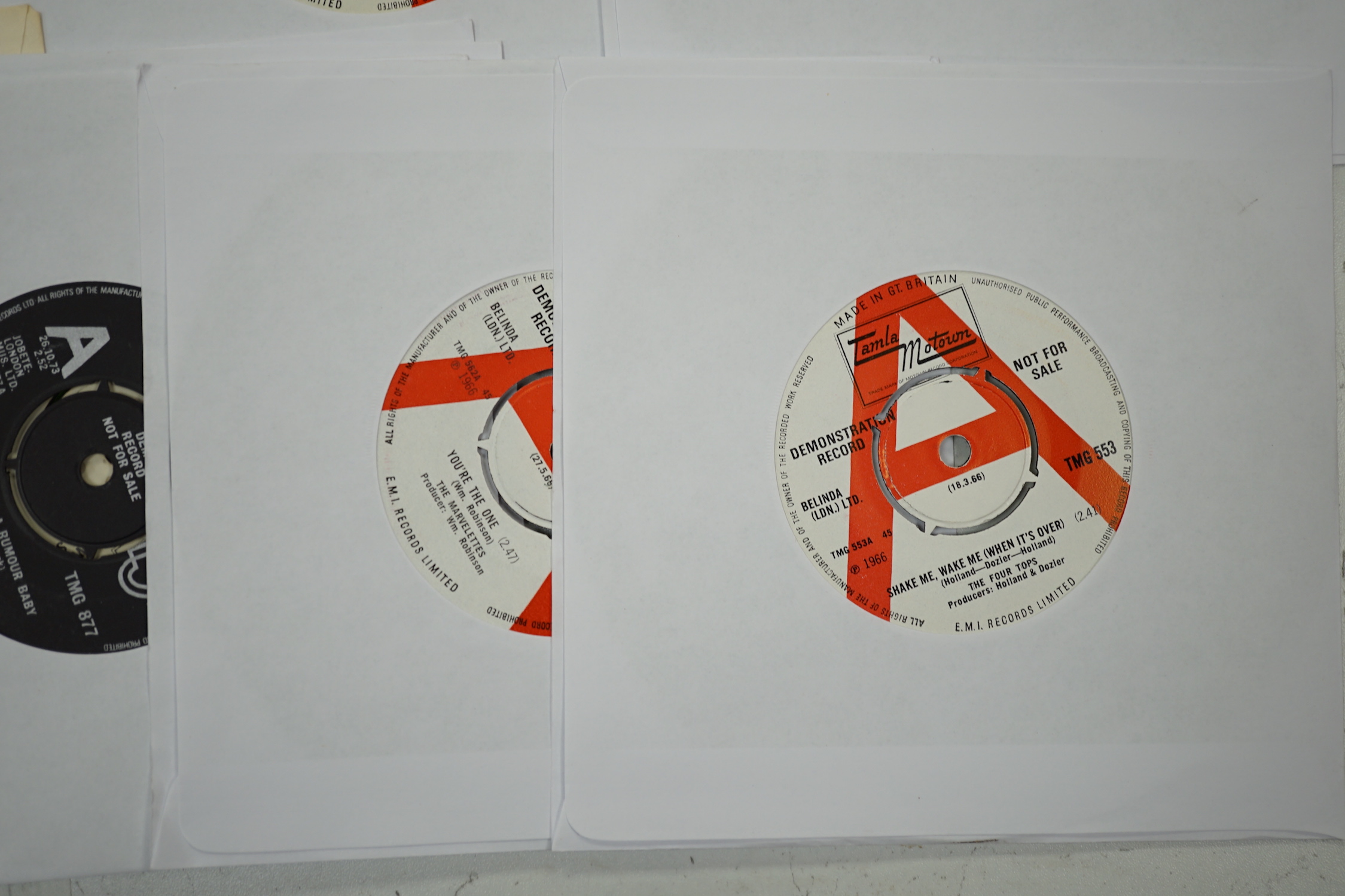 Twenty-two demo 7” singles, all Tamala Motown with printed demo labels by Stevie Wonder, Diana Ross, Gladys Knight, Marvin Gaye, the Supremes, Miracles, etc.